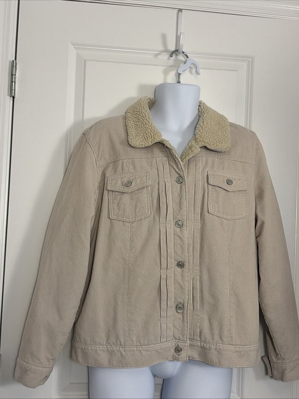 Vtg Gap Xl 100% Cotton Cream Corduroy Sherpa Lined Jacket